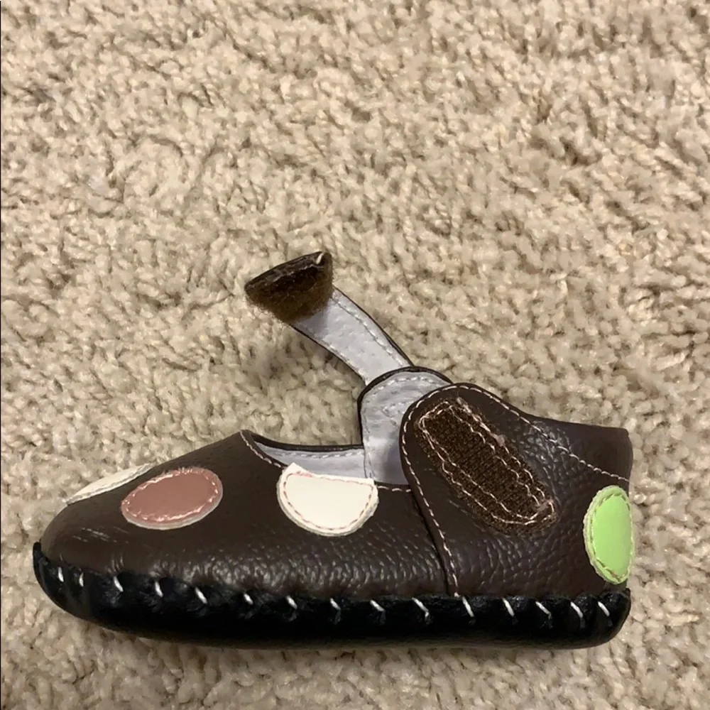 pediped Brown Mary Jane Shoes with White, Pink and Green Dots